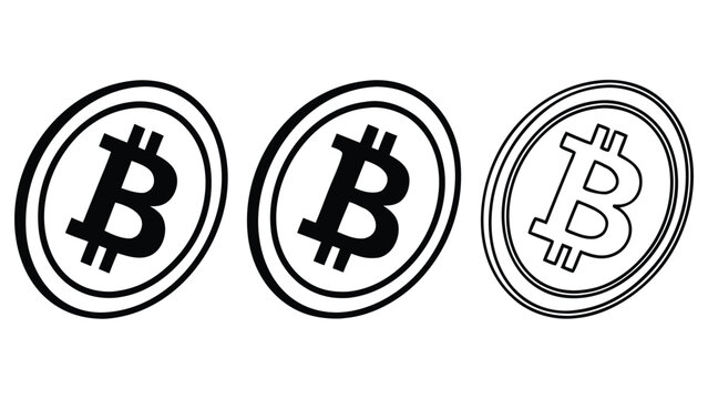 Bitcoin cryptocurrency symbols in black and white outline style with digital currency exchange rate digital asset
