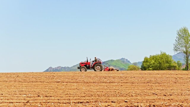 Various agricultural implements used in spring plowing