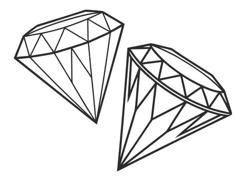 Two diamond gems outline vector illustration with white background precious stone cut gem brilliant precious