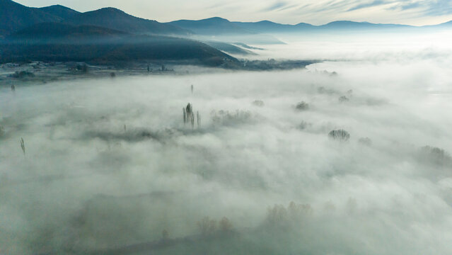 mountain landscape with fog