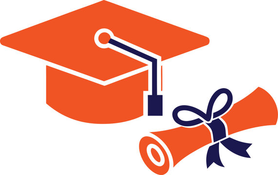 Modern Education Icon of Graduation Hat and Diploma Certificate Representing Qualified Professionals and Learning Achievement