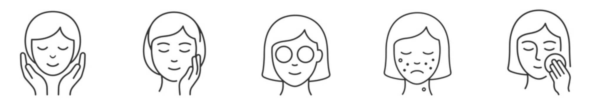 facial skin care icons set line art vector illustration on transparent background