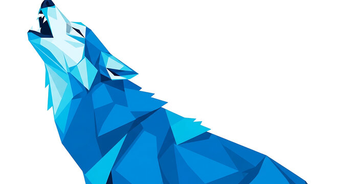 Low poly illustration of a howling wolf in shades of blue