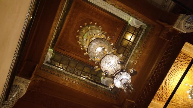 Luxury chandelier bottom view in the traditional riyad in Morocco