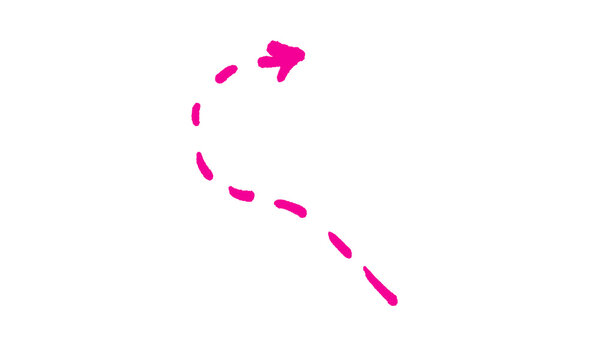 Hand drawn pink dashed arrow isolated on transparent background