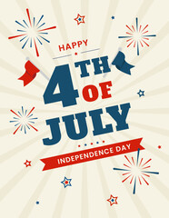 Obraz premium Poster for Happy Independence Day (July 4th). Retro style vector illustration. Happy holiday greeting card.