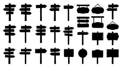 Rustic wooden signposts vector illustration countryside direction collection isolated on white © MdMiraz