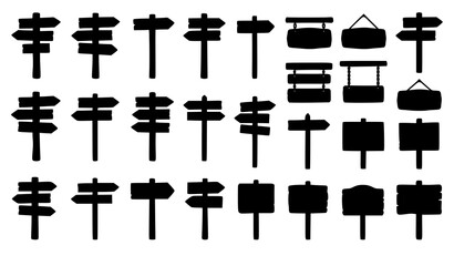 Different wooden signposts collection vector illustration rustic direction sign set isolated on white background © MdMiraz