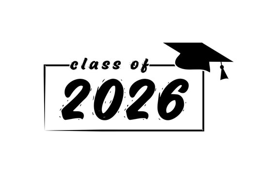 Hand drawn class of 2026 text illustration for graduation class of 2026 badge.