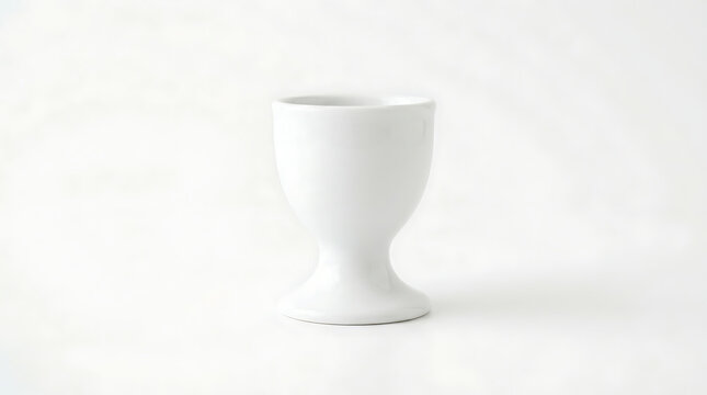 Minimalist white ceramic egg cup standing alone on a clean bright background for elegant kitchen tableware and breakfast dining
