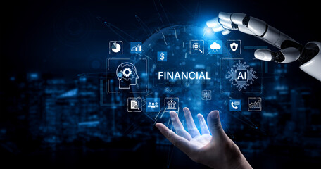 Fototapeta premium Financial AI analytics supports investment decisions, forecasting and risk management, combining secure automation, compliance monitoring and data insights for global finance teams. Corpus