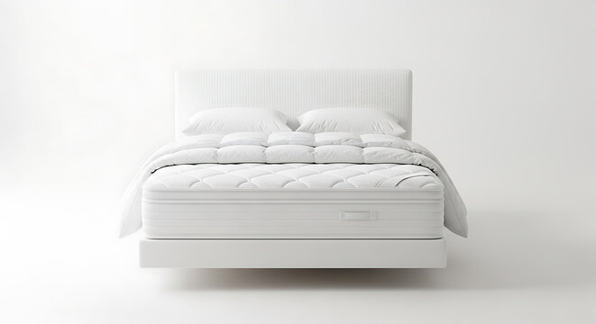 White minimalist folded bedsheet on plain background, view fabric textile