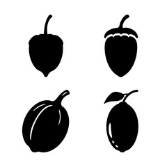Black acorn and plum icons set - Simple black and white vector icons showing acorns and plums in a clean, minimalist style for nature, food, or design projects. © MST
