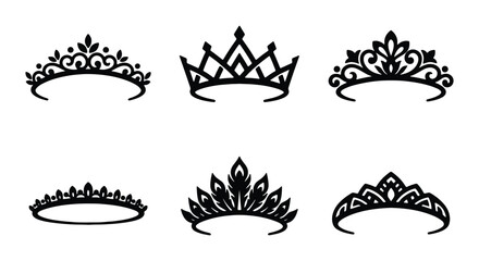 Set of six different tiaras and crowns silhouettes © PURE VECTOR WORK