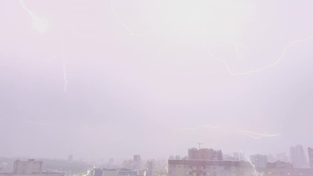 Thunderstorm in the night sky in the city