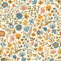Obraz premium Decorative floral pattern with cheerful blossoms and playful leaves creating visual harmony