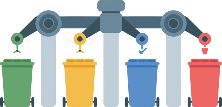 Automated sorting system for recycling bins vector illustration.