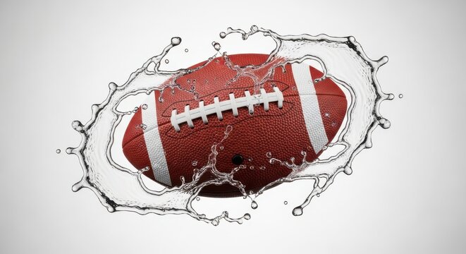 American football encased in a dynamic water splash