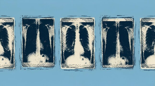 Grunge printmaking linocut texture set on sky blue background. Hand drawn x-ray effect rectangle shapes
