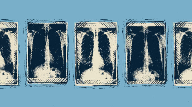 Grunge printmaking linocut texture set on sky blue background. Hand drawn x-ray effect rectangle shapes