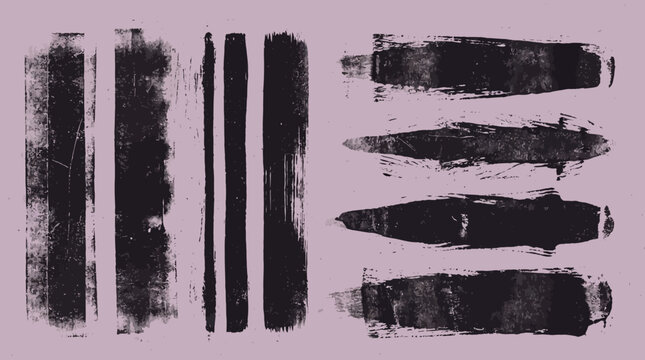 Vector old graphic dark imprints. Monotype printmaking effect texture on light purple background