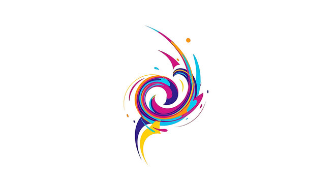 Vibrant multicolored spiral swirl with yellow dot and black tail rainbow colors