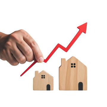 Hand pointing at rising house prices graph
