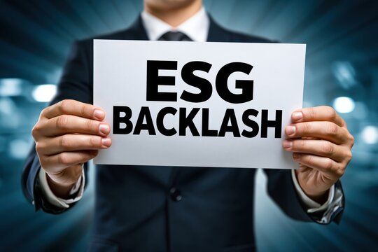 Businessman holding paper sheet with ESG Backlash text