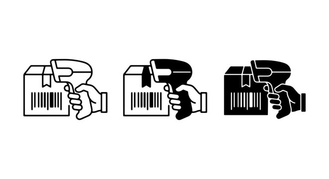 Barcode Scanner Icons, Shipping Box Scanning, Logistics Data Capture Vector Set