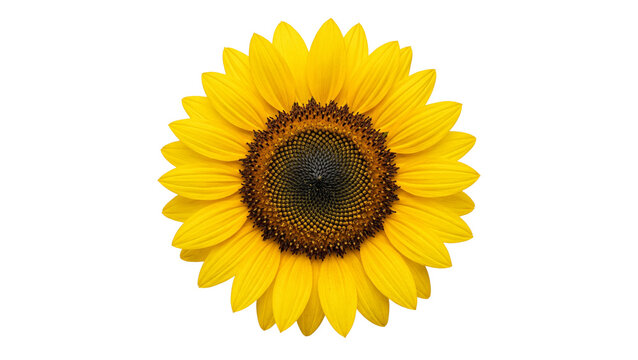 Sunflower bloom detailed petals and seeds on transparent background