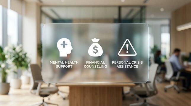Employee assistance program EAP offering mental health support and financial counseling.