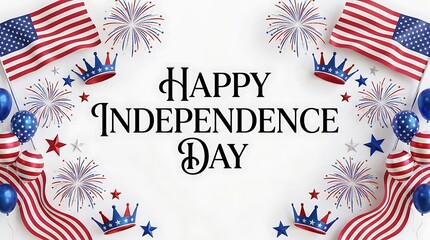 Obraz premium USA independence day happy independence day USA Happy Independence Day with American flags, fireworks, balloons, and crowns happy independence day