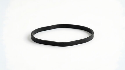 Naklejka premium Single black rubber band resting on a clean minimalist white surface studio shot featuring smooth elastic material and soft lighting