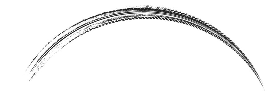 Black tire marks on road, Black rubber tire marks and tread marks, Tire trace track wheels texture and background, Auto tire tread grunge, Car wheel tyre tread track black tyre print, Top view.