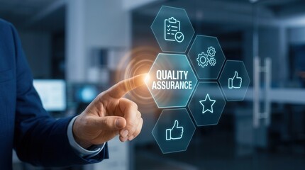 Obraz premium Quality assurance concept showing monitoring, testing, and evaluation of products and services.