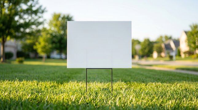 Empty white outdoor sign placed in a residential lawn for advertising and announcements.