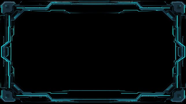 Complex Heavy Cyberpunk HUD Border Frame Overlay with Bright Neon Blue Glowing Tech Lines and Futuristic Gaming UI Panels