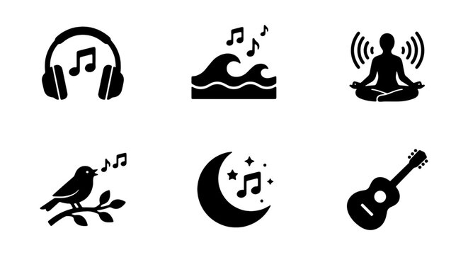 Sound Icons Set: Music, Nature, Meditation, Birdsong, Night, Guitar
