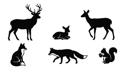 Obraz premium Forest animals collection black silhouette