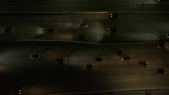 Top Down of Interstate Highway 405 Night Suburban Los Angeles Aerial Footage