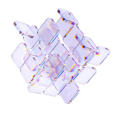 Naklejka na ściany i meble Floating glass blocks with rainbow chromatic dispersion effect. Artificial intelligence concept or premium tech product 3d rendering background