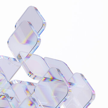 Transparent glass blocks with rainbow gradient. Futuristic tech presentations 3d rendering