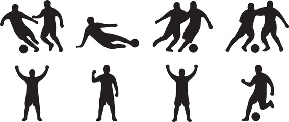 Black silhouettes of soccer players in various actions © MdAshfakurRahman