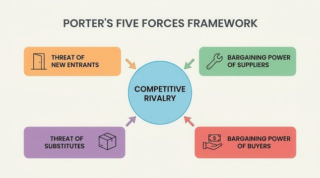 Five Forces Framework diagram for business strategy analysis and competitive rivalry.