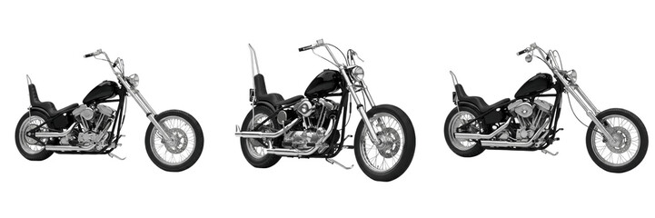 Obraz premium Chopper Motorcycle PNG Set, Classic Custom Cruiser Bike Clipart Collection Transparent Background, Retro Biker Style Chopper Vehicle Graphic Design Illustration Elements