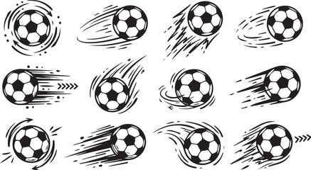 Fototapeta premium Black soccer balls in motion on white