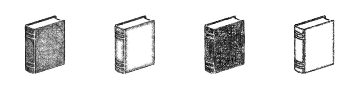 Monochrome sketch hardcover book icon design set