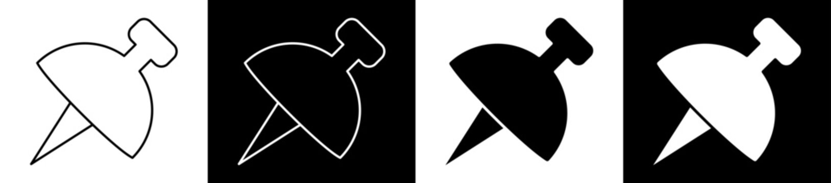 Push Pin Icon Black And White Vector Illustration.