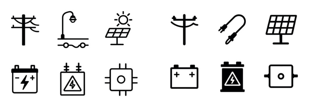 Energy icons with pole solar battery outline