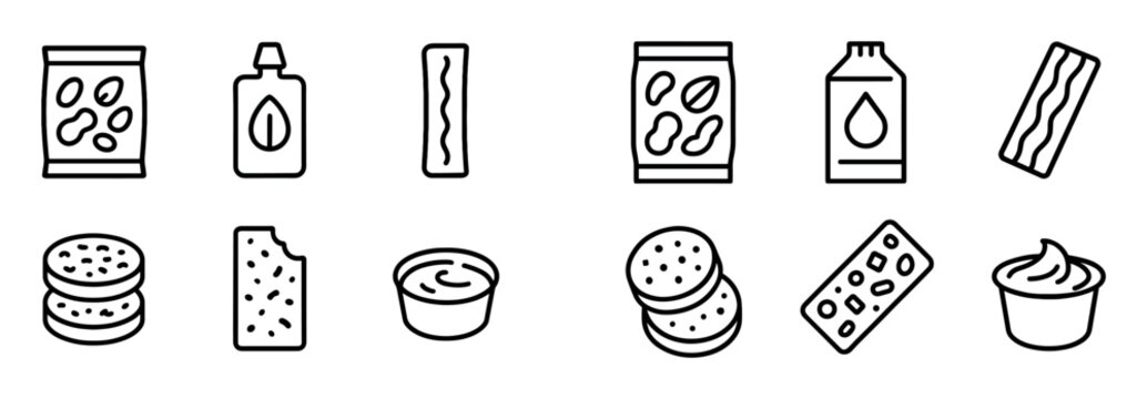 Snack icons with cookie cheese bacon outline